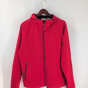 Double Diamond Soft Shell Hooded‎ Zipped Pockets Full Zip Jacket Red Size L